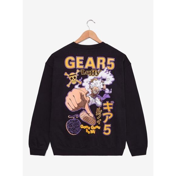 NWT BoxLunch One Piece Monkey D. Luffy Gear 5 Crewneck in Black size Medium - Picture 1 of 8